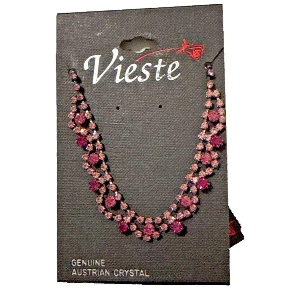 VIESTE Pink Austrian Crystal Necklace Genuine Gems 18